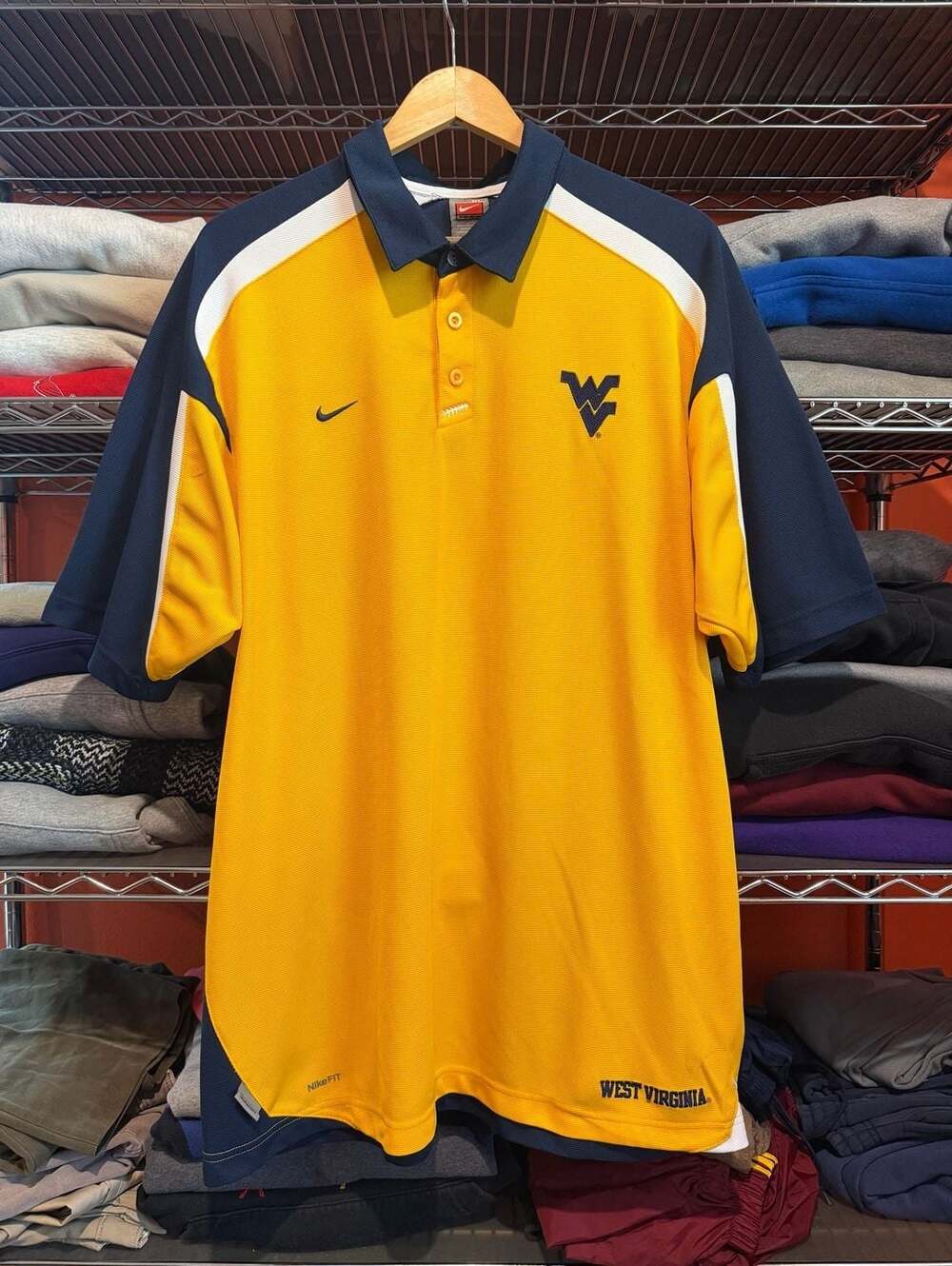 Vintage Nike Team Fit Dry West Virginia Mountaineers Polo Shirt Men's XL
